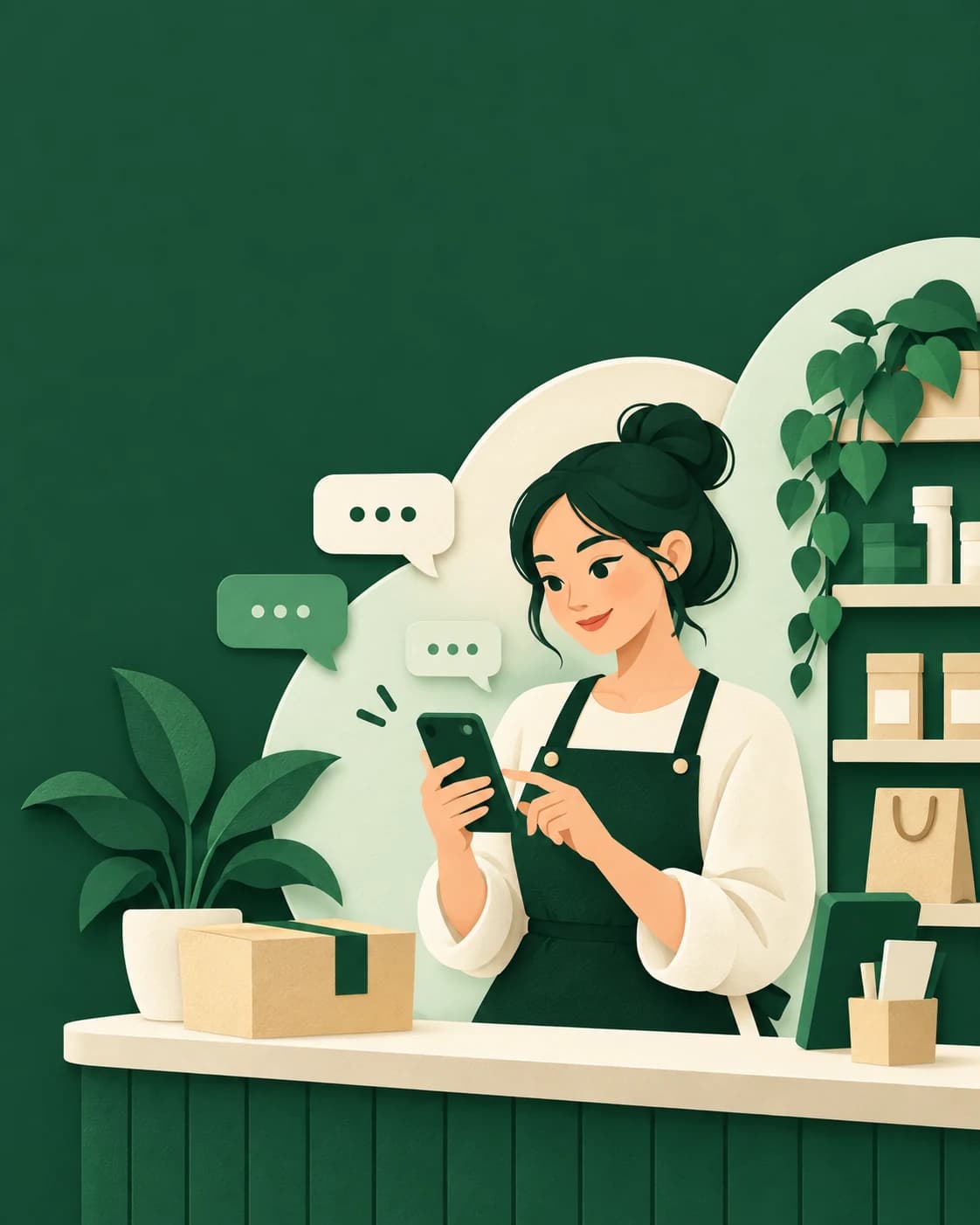 ภาพเจ้าของร้านกำลังดูข้อความลูกค้าบนโทรศัพท์