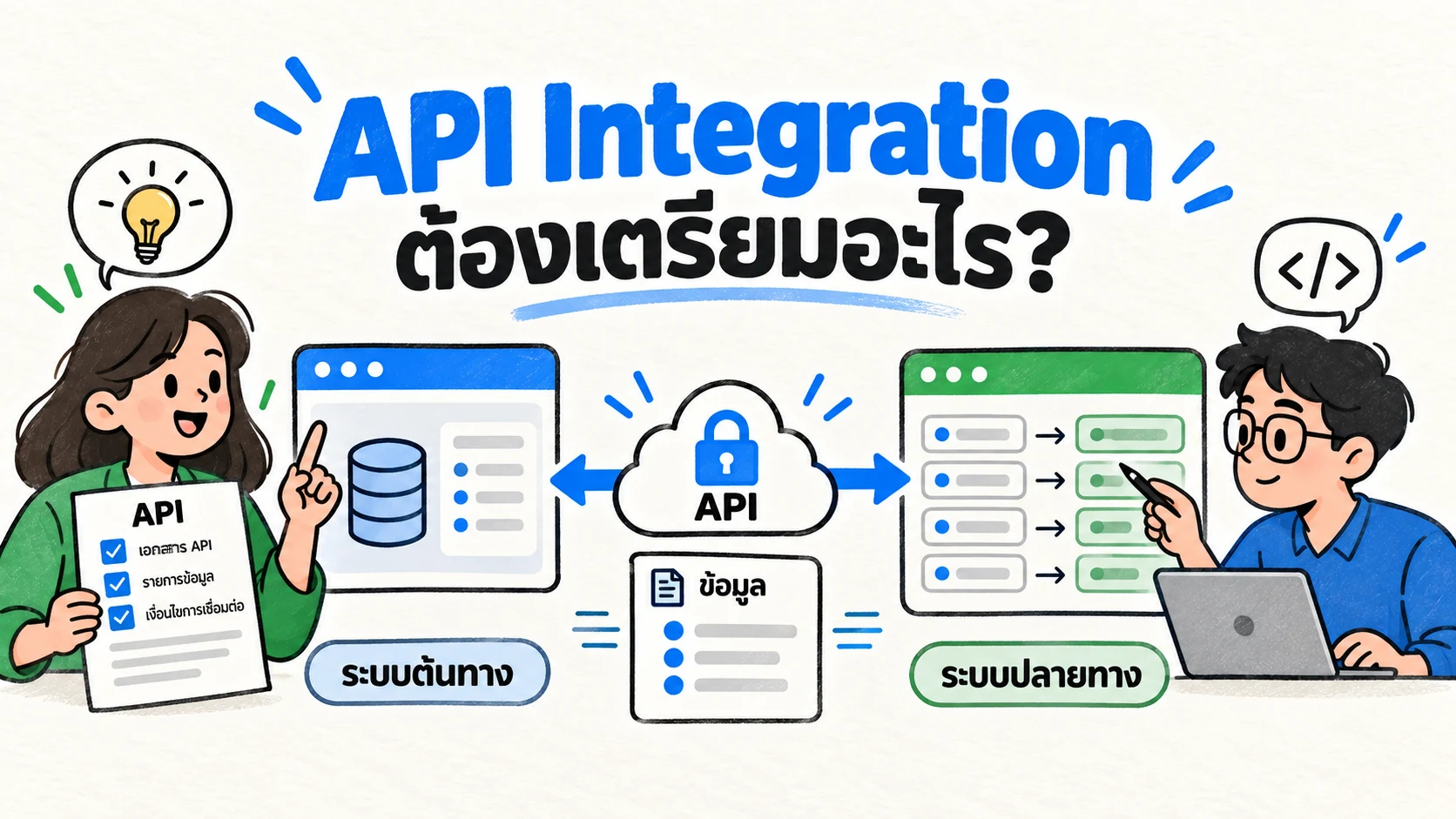 แผนภาพระบบสองฝั่งแลกข้อมูลผ่าน API