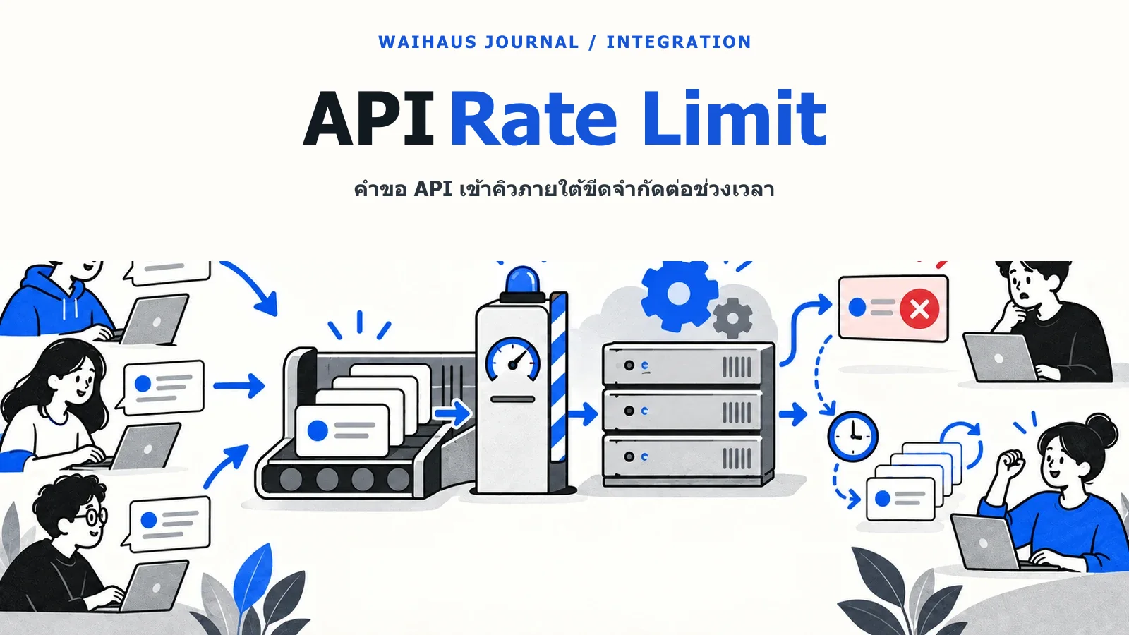 ภาพคำขอ API เข้าคิวภายใต้ขีดจำกัดต่อช่วงเวลา