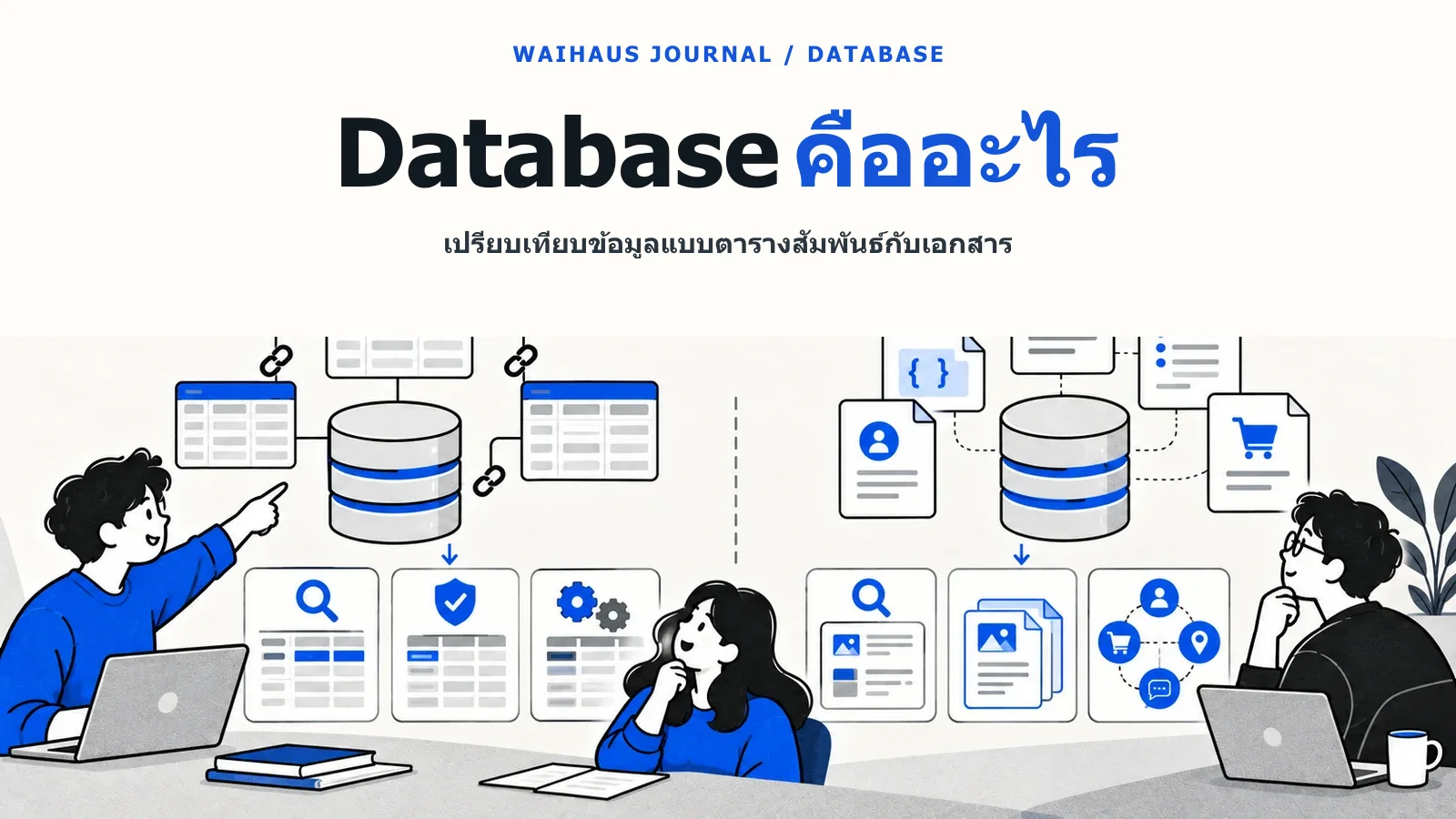 ภาพเปรียบเทียบข้อมูลแบบตารางสัมพันธ์กับเอกสาร