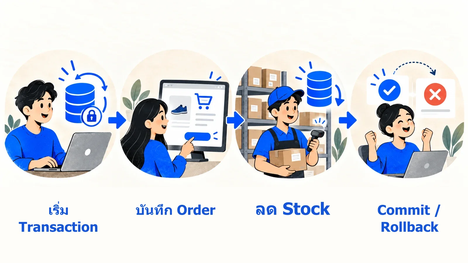 สองขั้นของคำสั่งซื้ออยู่ในขอบเขต Transaction