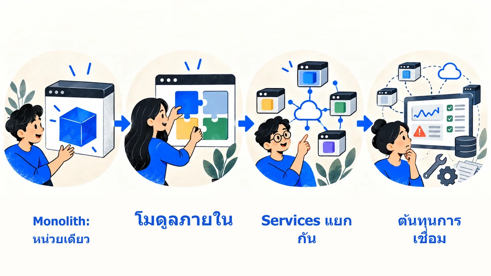 แอปหน่วยเดียวเทียบกับหลายบริการ
