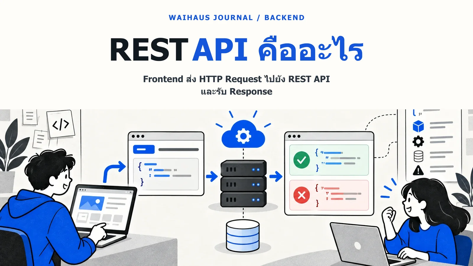 ภาพ Frontend ส่ง HTTP Request ไปยัง REST API และรับ Response