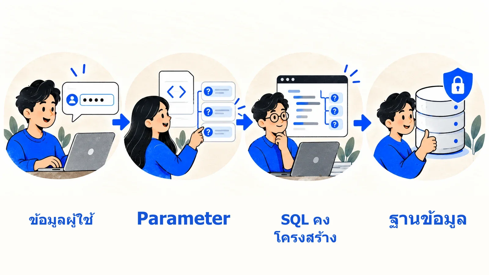 ข้อมูลผู้ใช้ถูกผูกเป็นค่า ไม่ต่อเป็น SQL